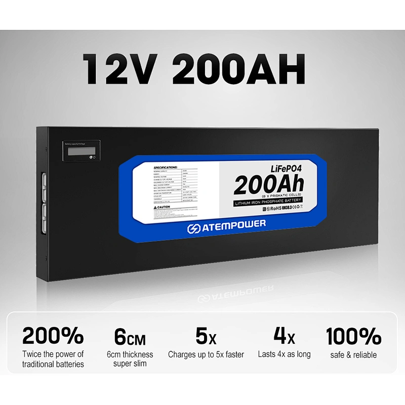 ATEM POWER Deep Cycle A Grade Cell 12v 200ah Slimline Lifepo4 Lithium Iron Battery for RV Camping Charge